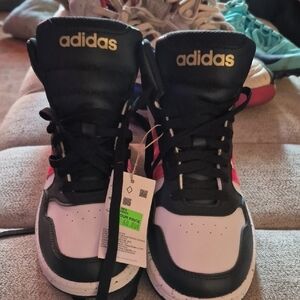 Adidas Kids Black and Pink High-Top Sneakers